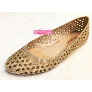 Dollhouse Gold Sparkly Shimmer Shiny Cutout Flats